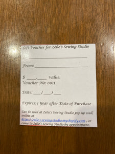 Gift voucher - Zelie’s sewing studio